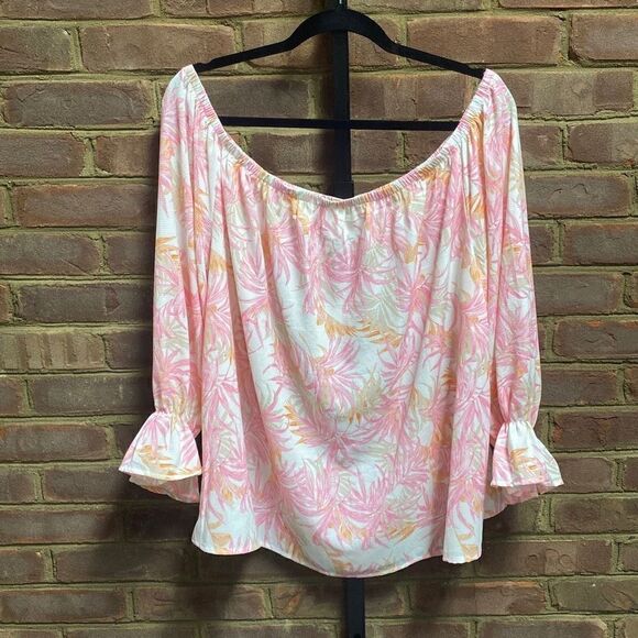Flying Monkey Pink Floral Off Shoulder Top Size 2X NEW - Picture 2 of 6